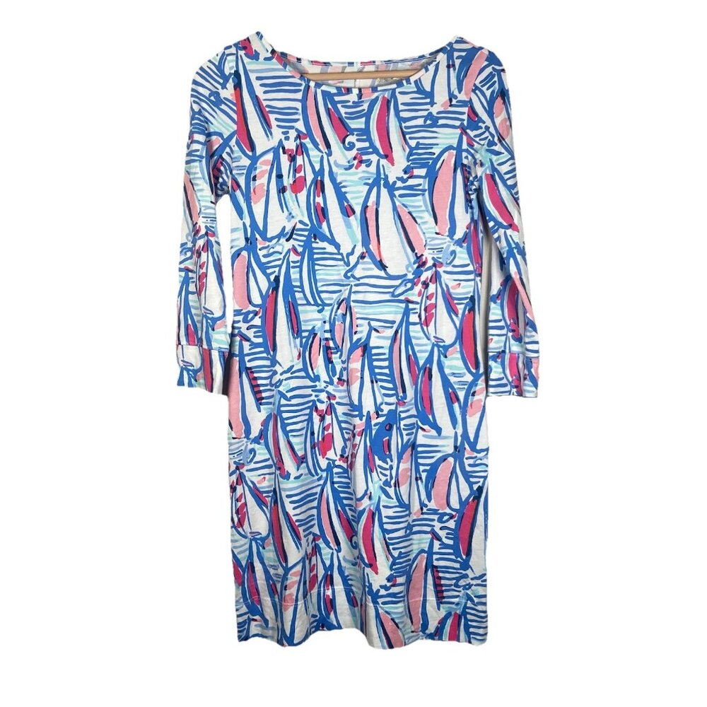 Lilly Pulitzer Pima Cotton Sailboat Pink Right Return Marlowe Print Size XS Blue